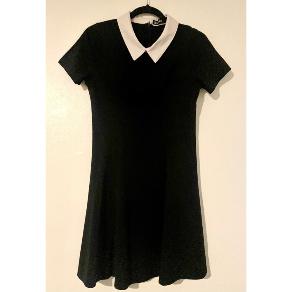 Allegra K Womens Black Collar Short Sleeve Above Knee Flare Dress Size M